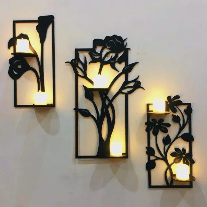 three flowers Frames with 6 candles on them.
