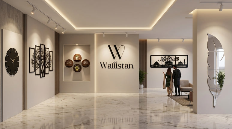 Modern interior design with 'Wallistan' logo on a wall
